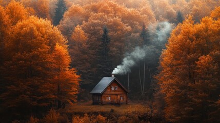 Wall Mural - Cabin in the Autumn Forest