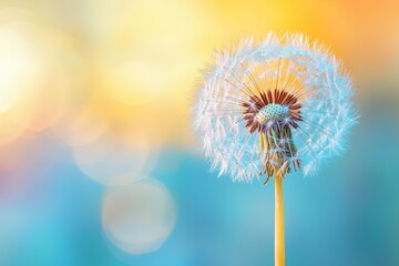 A colorful toned background of fluffy dandelions in spring.