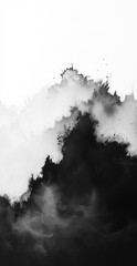 Black and white abstract ink wash. Minimalist style for wall art and book cover. Mountain and mist concept. 