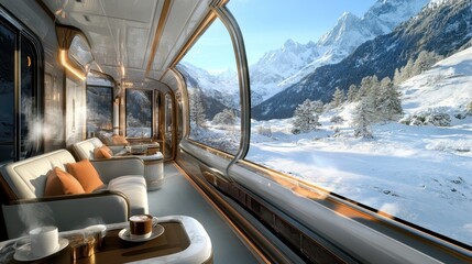 Luxury Train Journey Through Snowy Mountains