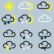 © Richard O'Donoghue - Set of Weather icons showing rain, sun, cloud, Sleet and Lightening etc for weather forecast