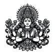 © Nurjen - hand drawn illustration of goddess Lakshmi. engraving black and white Indian God vector illustration isolated background