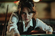 © Tetiana - Concentrated professional snooker billiards player in match day, Generative AI photo