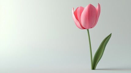 Wall Mural - Stunning 3D Render of Detailed Pink Tulip on White Background with Dramatic Tilt