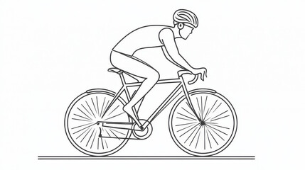 A simple line drawing of someone riding a bicycle. It represents exercise, transportation, and recreation. The image can be used for fitness, commuting, or leisure activities.