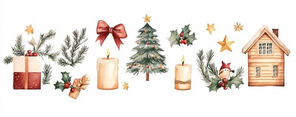 This watercolor christmas set is perfect for any festive design project