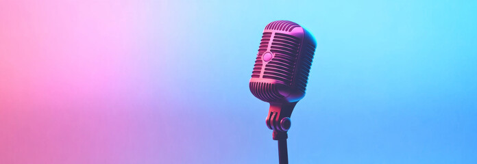 Wall Mural - Retro microphone against gradient pastel background