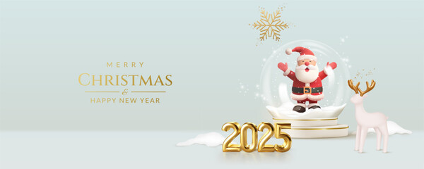 Wall Mural - Christmas and New Year greeting card with Santa Claus.