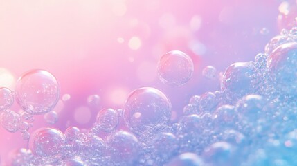 Tiny bubbles clustered in the corner of a pastel pink and blue gradient.