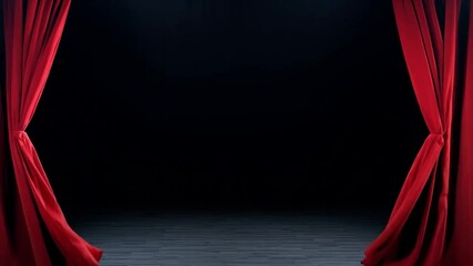 Aufkleber - The rich red velvet curtains hang elegantly, creating a dramatic backdrop in a theatre, signaling the anticipation for a live performance. The atmosphere is charged with excitement.