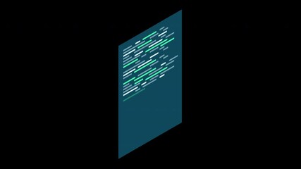 Poster - Isometric coding screen animation. Coding programming technology. Programming concept. Technology animation. Transparent background with alpha channel