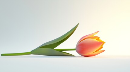 Wall Mural - Elegant 3D Render of Vibrant Tulip on White Background at 45 Degrees Angle