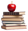 © BraveSpirit - PNG A red apple resting on a stack of books indoors