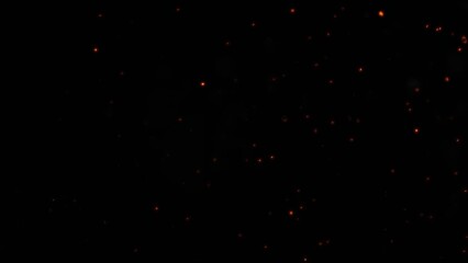 glowing particles resembling embers from a fire, scattered against a black background, creating a dy