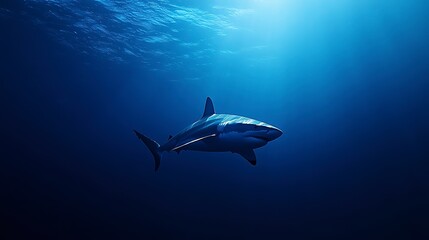 Poster - vibrant colors showcasing dynamic movements sharks underwater scene, ocean, marine, creature, swimming, sea, fin, tail, body, fluidity, pattern, light 