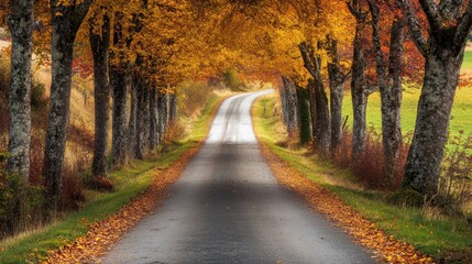 Wall Mural - Autumn Road Lined with Trees