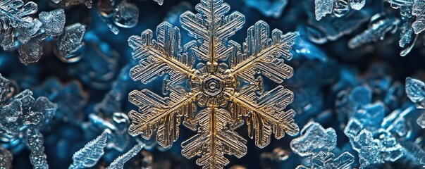 Aufkleber - Close-up of a beautiful snowflake surrounded by shimmering ice crystals, showcasing intricate details and winter magic.