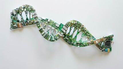 Poster - A DNA helix intertwined with a circuit board, representing the fusion of biological and technological data analysis