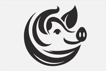 Wall Mural - A sleek stylized silhouette of  pig's head.