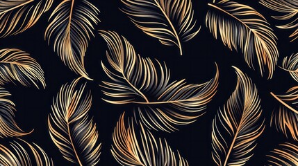 Poster - A seamless pattern of stylized feathers in a bold graphic style, reminiscent of Art Deco,