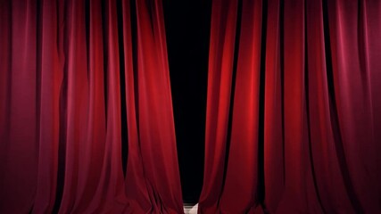 Aufkleber - Rich, flowing red curtains hang gracefully, setting a dramatic stage for performances in a theater or auditorium. The fabric adds warmth and anticipation to the atmosphere.