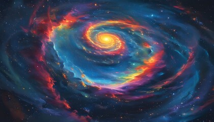 Wall Mural - Vibrant spiral galaxy swirling in cosmic space, a stunning display of the universes beauty and vastness