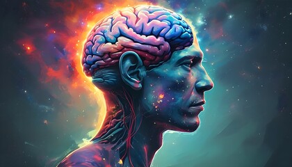 Wall Mural - Cosmic Mindscape: Exploring Brain Activity Within the Universe