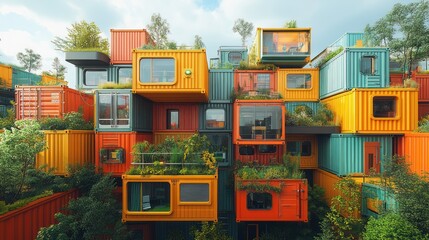 Canvas Print - Sustainable Living: A Colorful and Eco-Friendly Container Home