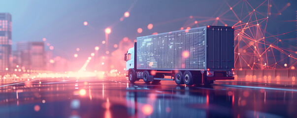 Abstract illustration of the moving semi truck. Logistics concept.