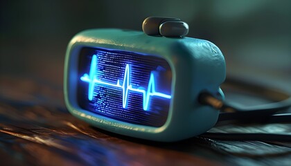 Glowing Blue Line on an ECG Heart Rate Monitor