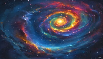 Wall Mural - Vibrant spiral galaxy swirling in cosmic space, a stunning display of the universes beauty and vastness