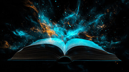 open book with glowing lights