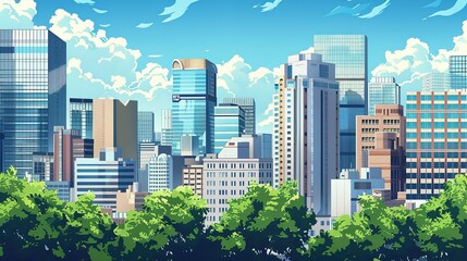 A captivating view of the background with modern commercial high - rise buildings. The buildings have sleek and stylish designs. They stand tall and proud, reaching towards the sky. There are large gl