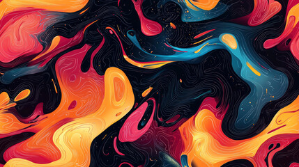 Poster - The design showcases a seamless abstract pattern featuring swirling forms in vibrant tones of red, orange, blue, and cream, perfect for creative projects.