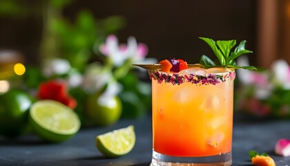 Summer celebration cocktails adorned with fresh ingredients for vibrant gatherings and sophisticated soirées