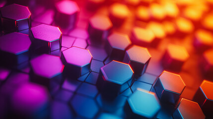 Poster - A colorful image of hexagonal shapes that are all different colors. The image has a futuristic and abstract feel to it