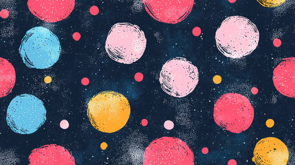 Poster - Colorful polka dot pattern featuring vibrant circles on a dark background in a playful and modern design style