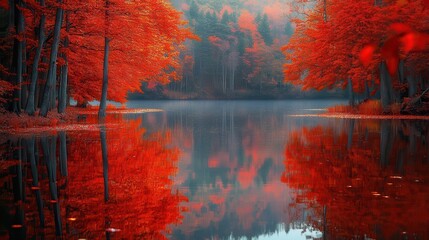 Wall Mural - Autumn Reflection in a Serene Lake