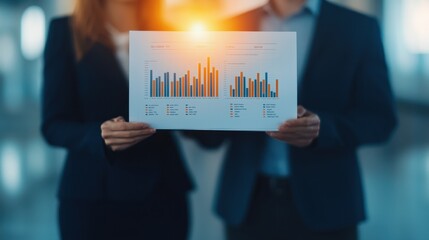 two people holding a paper with graphs on it