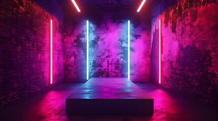 Poster - Vibrant neon lights illuminate a dark room, creating a dynamic and energetic atmosphere for events or performances.
