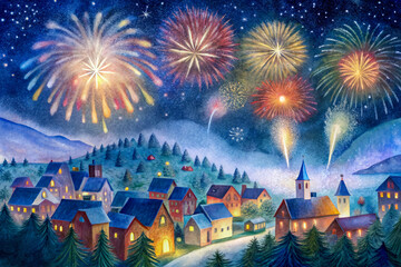 Wall Mural - fireworks over the city