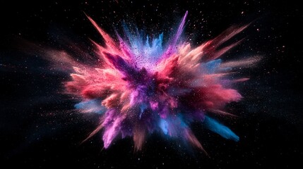 Abstract colorful explosion of powder on a black background.