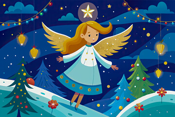 Wall Mural - christmas card with a child