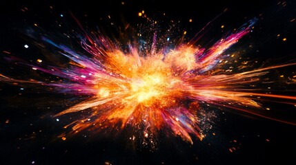 Colorful explosion of light and energy on a black background.