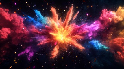 Wall Mural - Colorful explosion of powder on black background.