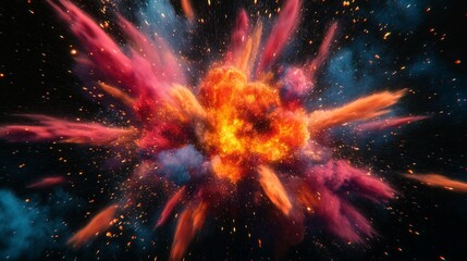 Wall Mural - Colorful Explosion with Sparks and Smoke.