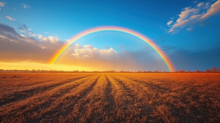 Wall Mural - Rainbow over a Field