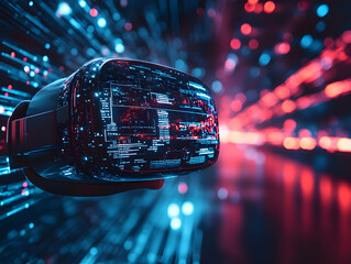 Poster - A futuristic virtual reality headset with glowing circuits, representing advanced technology and immersive digital experiences.