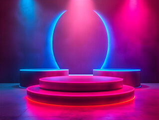 Poster - Vibrant stage setup with colorful glowing lights, perfect for events, presentations, or performances, creating a stunning atmosphere.