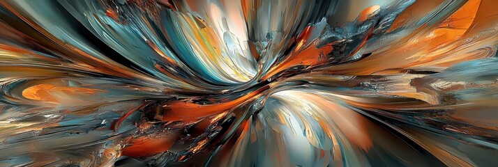 Wall Mural - A vibrant and dynamic abstract image showcasing swirling colors of orange, blue, and cream, evoking movement and depth.